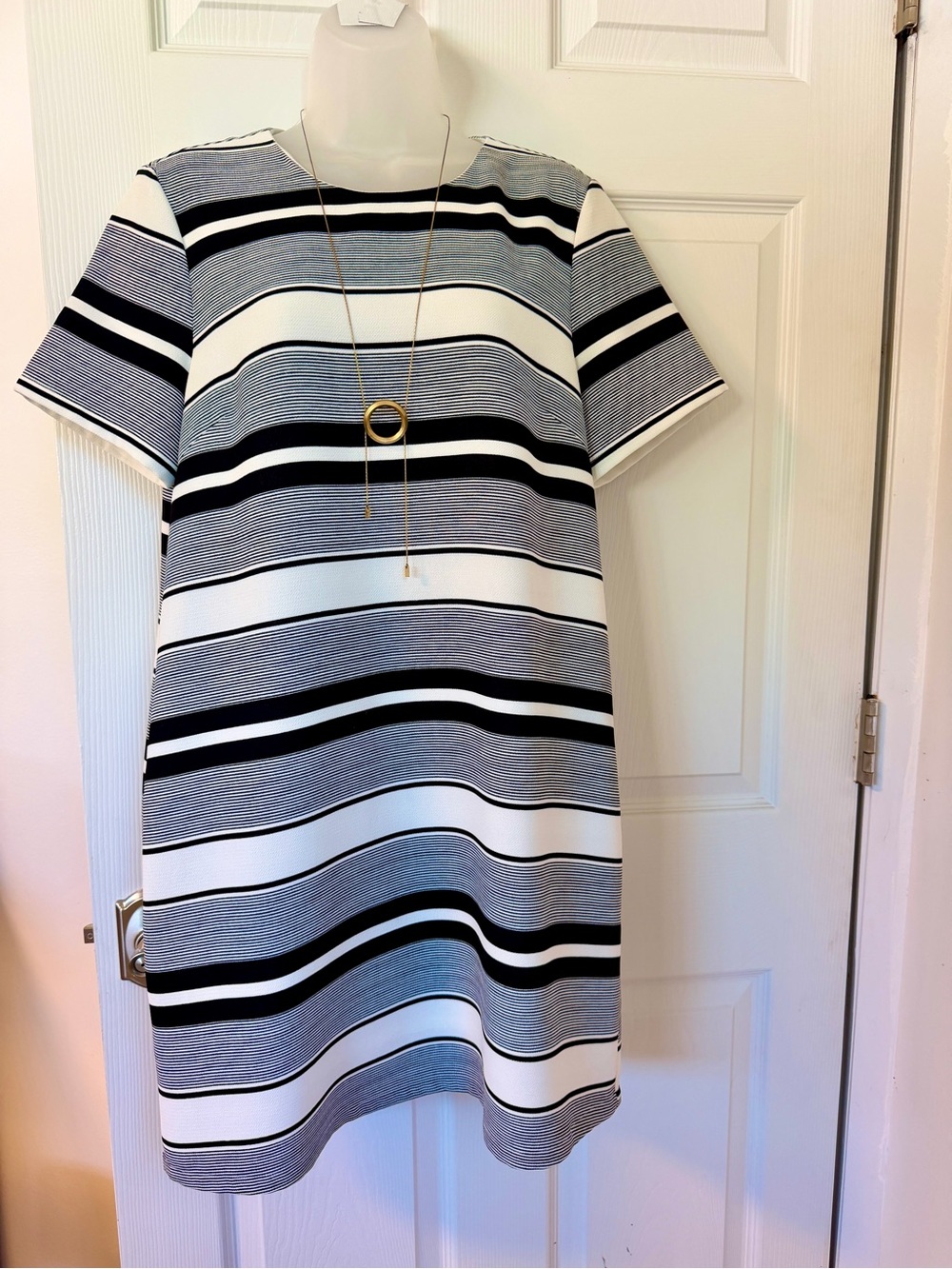 Black & White Striped Midi Shift Dress